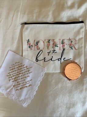 “Mother of the Bride” Floral Canvas Zipper Pouch - White & Black